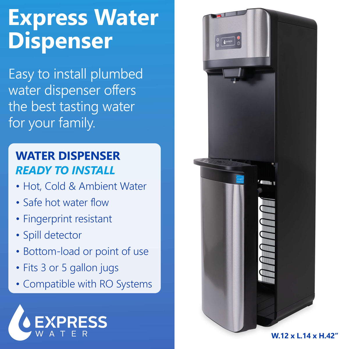 Express Water Countertop Water Dispenser Hot & Cold Water Dispenser, Touch Panel Water Cooler Dispenser with Pre-Set Cup Sizes, Water Machine Easily