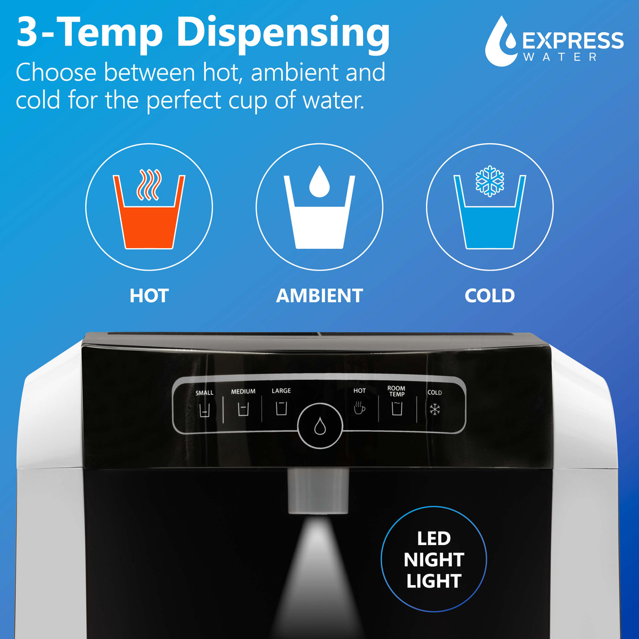 Express Water Countertop Water Dispenser Hot & Cold Water Dispenser, Touch Panel Water Cooler Dispenser with Pre-Set Cup Sizes, Water Machine Easily