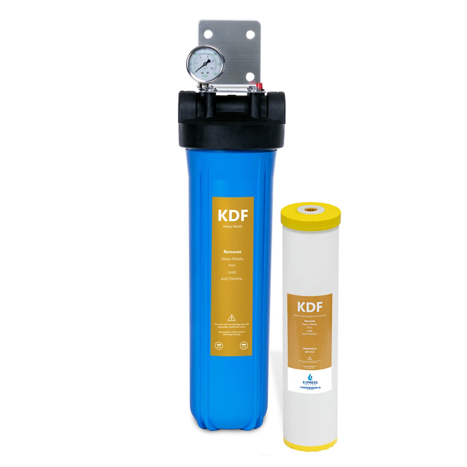 HQUA WF3-01 3-Stage Whole House Water Filtration System – Reduces Heavy Metals, Chloramine, Sediment & Odor, 1" FNPT, 3-15 GPM, With Pressure Gauges & Timers