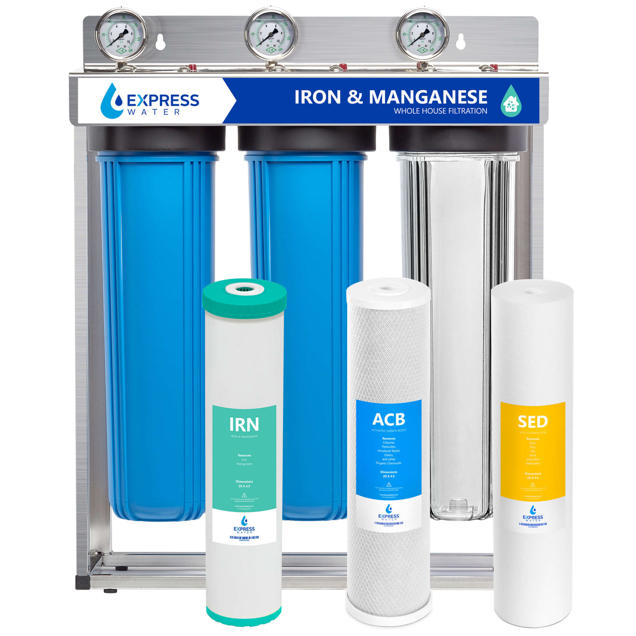 3 Stage Deluxe Whole House Water Filter System - Iron & Manganese