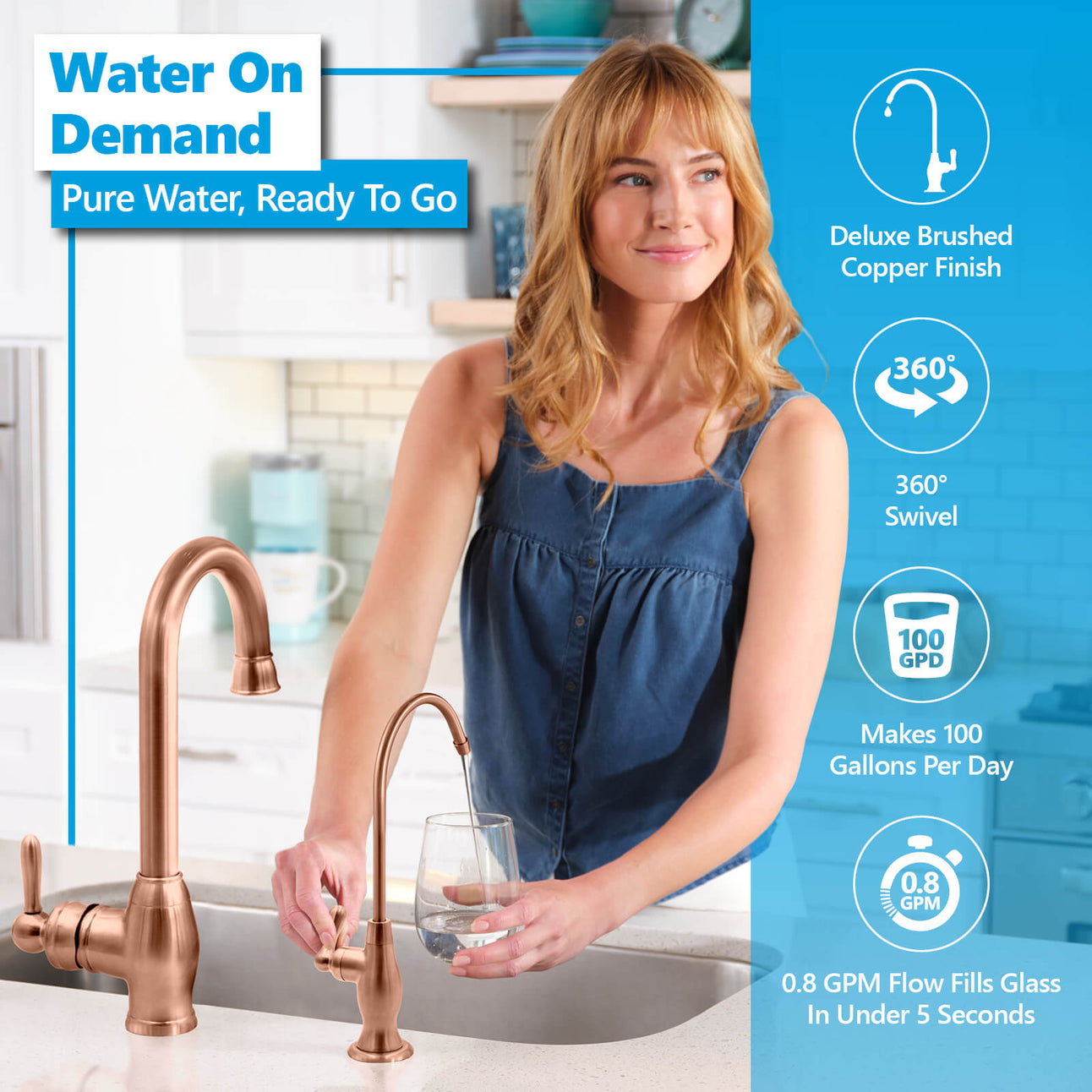 Deionization RO System with deluxe brushed copper faucet