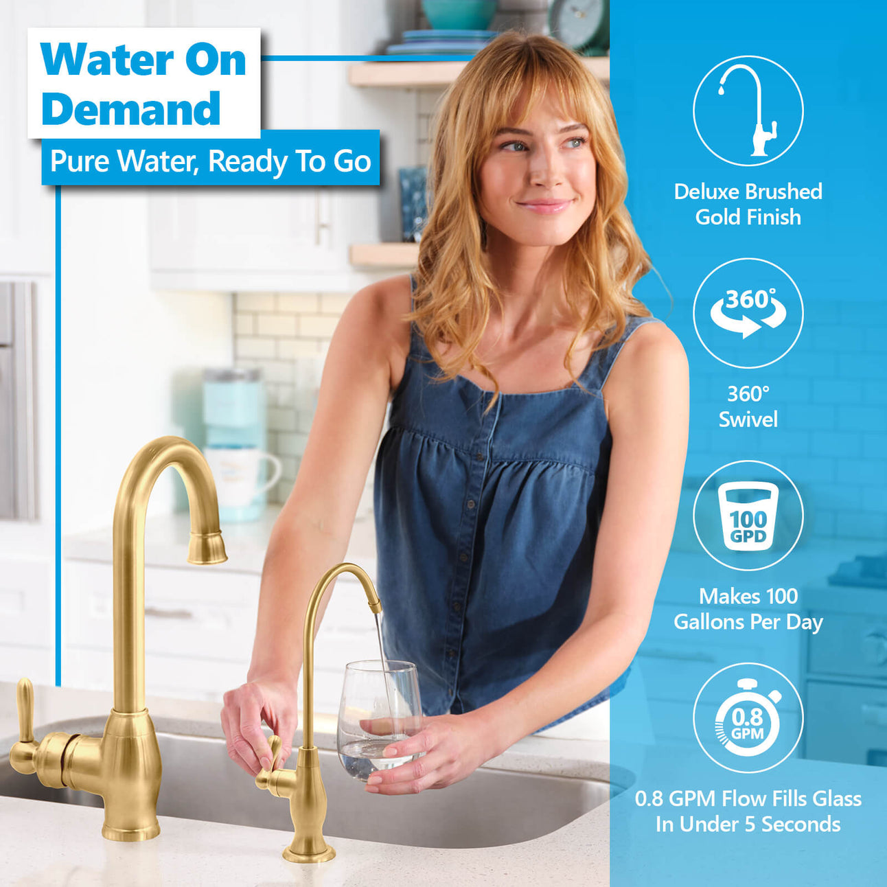 Deionization RO System with deluxe brushed gold faucet