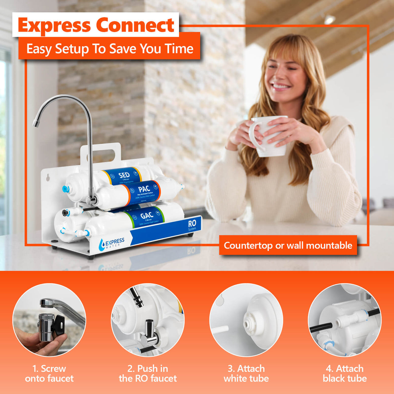 countertop reverse osmosis system setup with faucet diverter