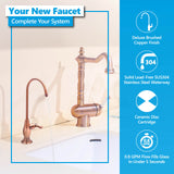 Express Water Deluxe Water Filter Faucet – Brushed Copper Coke-Shaped Faucet – 100% Lead-Free Drinking Water Faucet – Compatible with Reverse Osmosis Water Filtration Systems