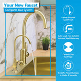Express Water Deluxe Water Filter Faucet – Brushed Gold Coke-Shaped Faucet – 100% Lead-Free Drinking Water Faucet – Compatible with Reverse Osmosis Water Filtration Systems