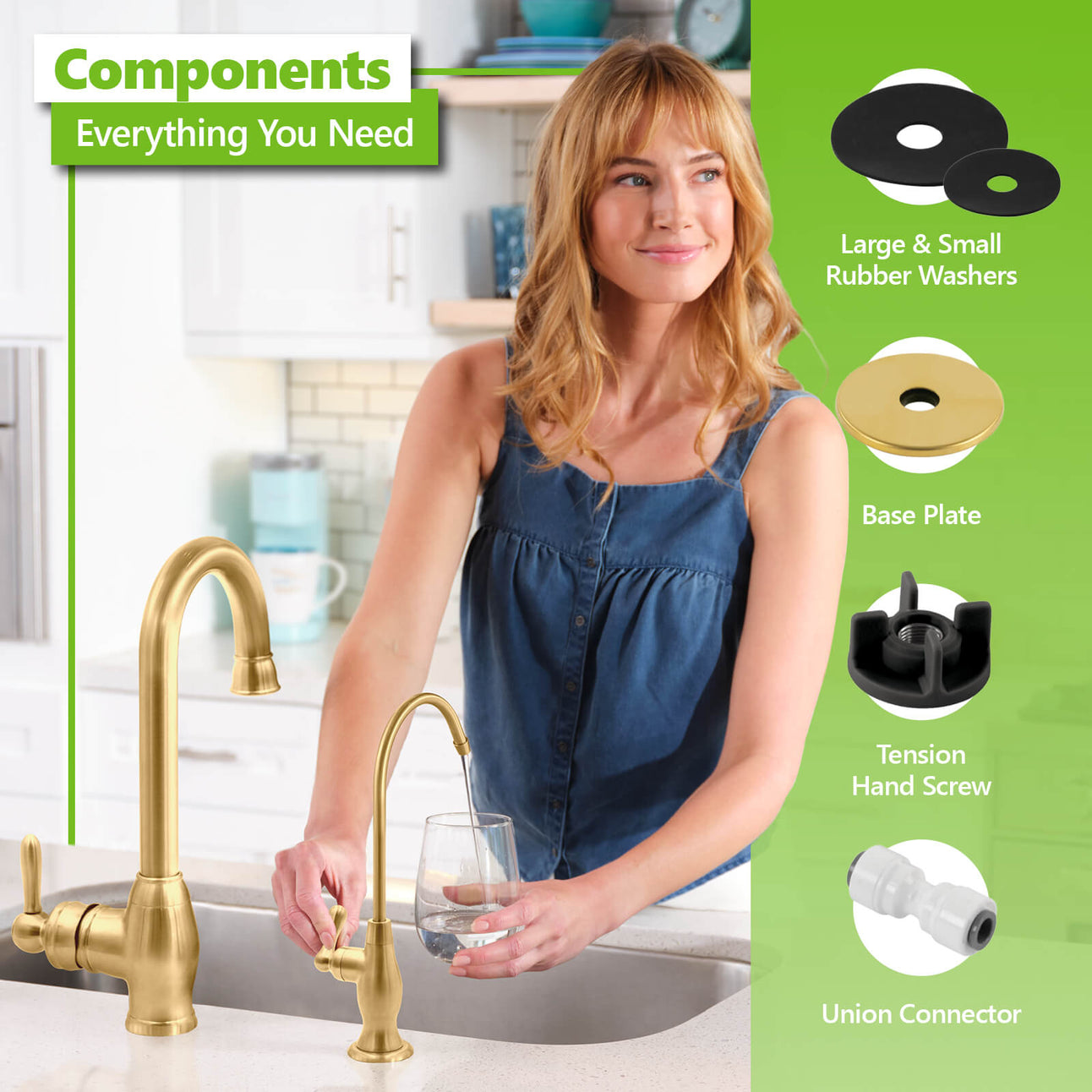 Express Water Deluxe Water Filter Faucet – Brushed Gold Coke-Shaped Faucet – 100% Lead-Free Drinking Water Faucet – Compatible with Reverse Osmosis Water Filtration Systems