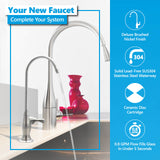 Express Water Deluxe Water Filter Faucet – Brushed Nickel Coke-Shaped Faucet – 100% Lead-Free Drinking Water Faucet – Compatible with Reverse Osmosis Water Filtration Systems - PRTFCT14001DBN