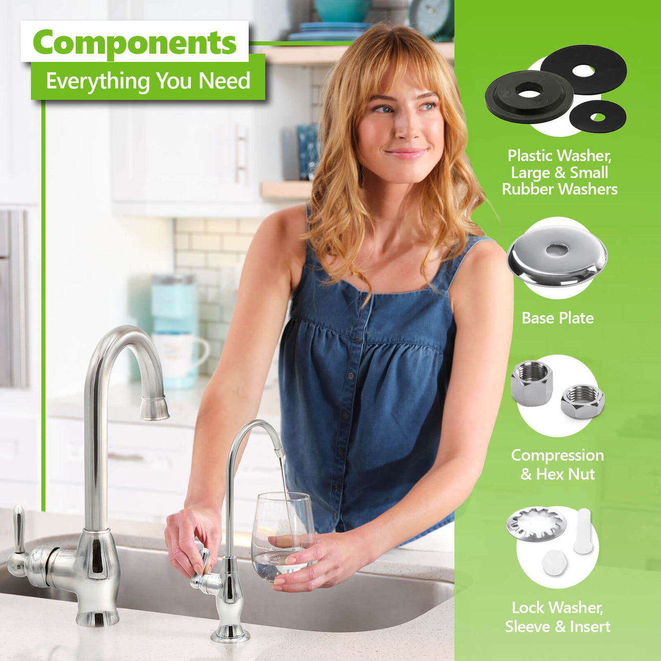 Water Faucet Express Water Deluxe Water Filter Faucet – Brushed Nickel Coke-Shaped Faucet – 100% Lead-Free Drinking – Compatible With Reverse Osmosis Reverse Osmosis Faucet
