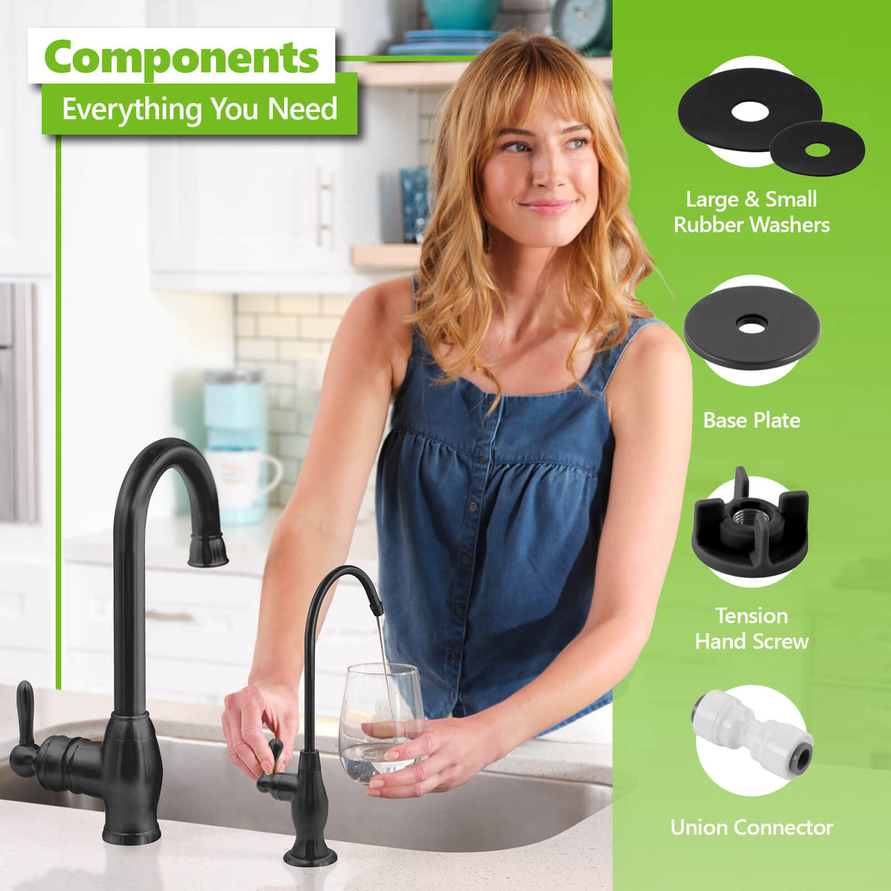 Express Water Deluxe Water Filter Faucet – Matte Black Coke-Shaped Faucet –  100% Lead-Free Drinking Water Faucet – Compatible with Reverse Osmosis