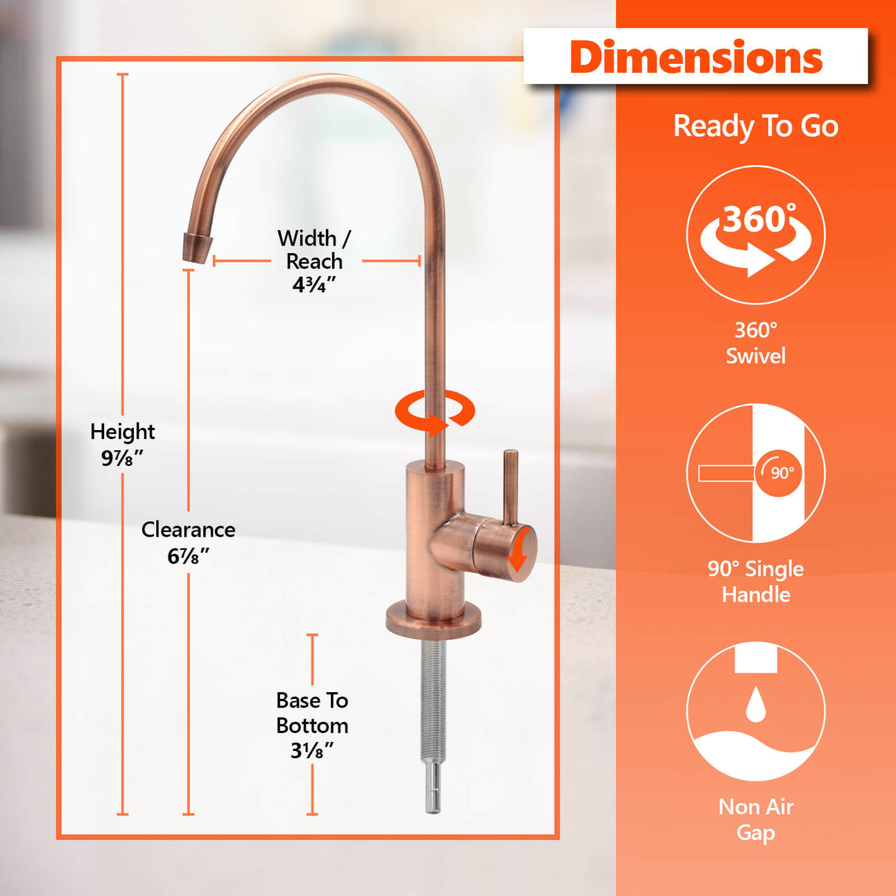 Express Water Modern Water Filter Faucet – Brushed Copper Faucet – 100% Lead-Free Drinking Water Faucet – Compatible with Reverse Osmosis Water Filtration Systems