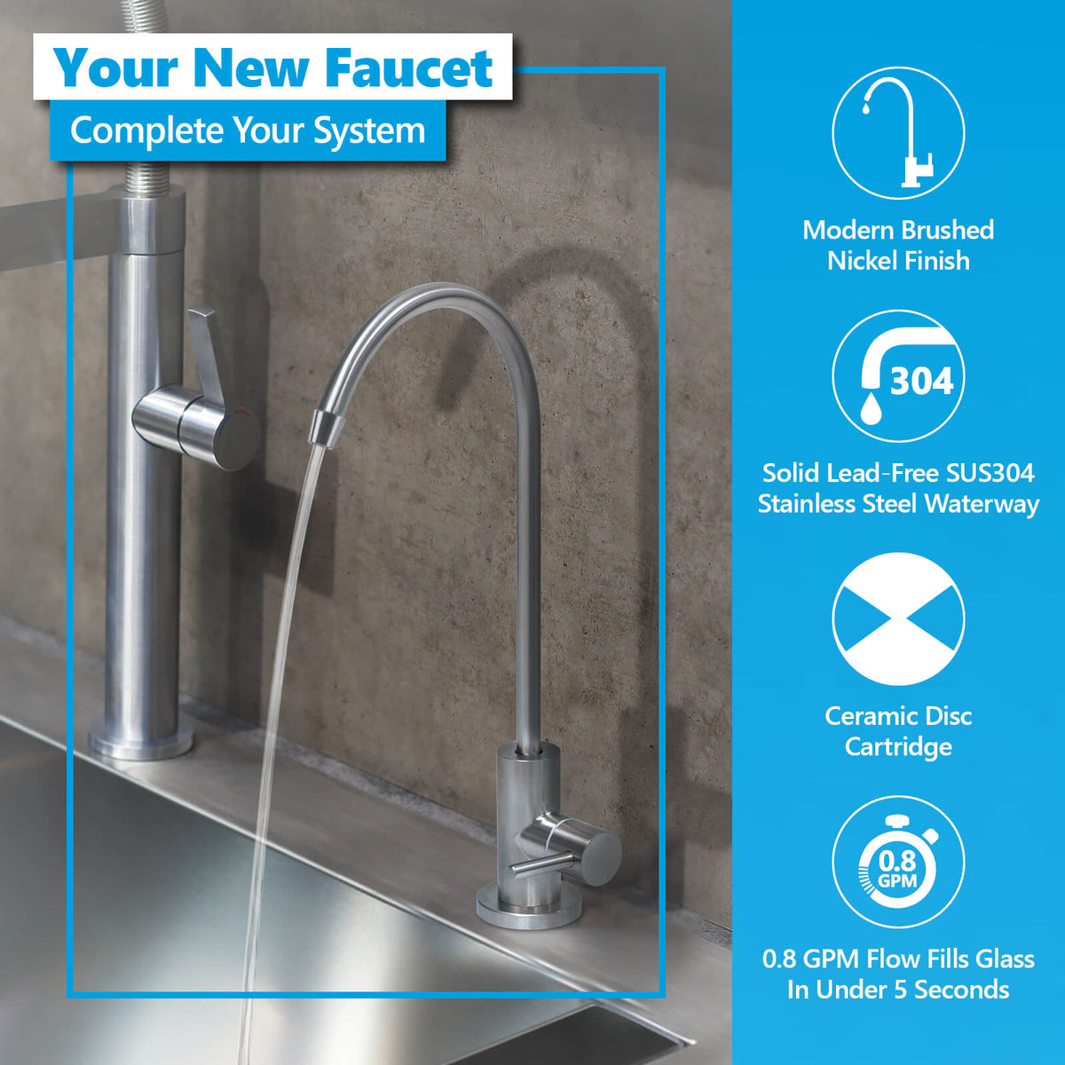Modern Water Filter Faucet Brushed Nickel Express Water
