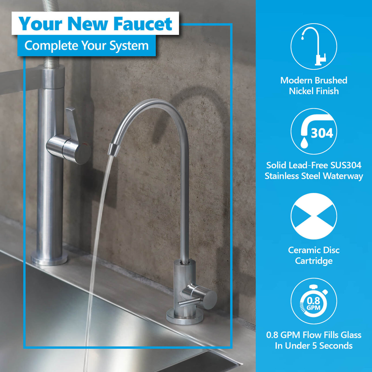 Express Water Modern Water Filter Faucet – Brushed Nickel Faucet – 100%  Lead-Free Drinking Water Faucet – Compatible with Reverse Osmosis Water