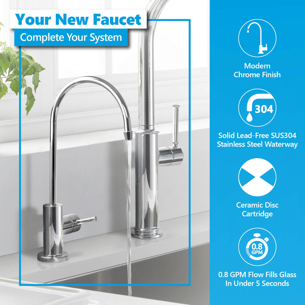 Express Water Modern Water Filter Faucet – Chrome – Drinking Water Faucet – Reverse Osmosis Filtration System and Kitchen Sink Beverage Faucet