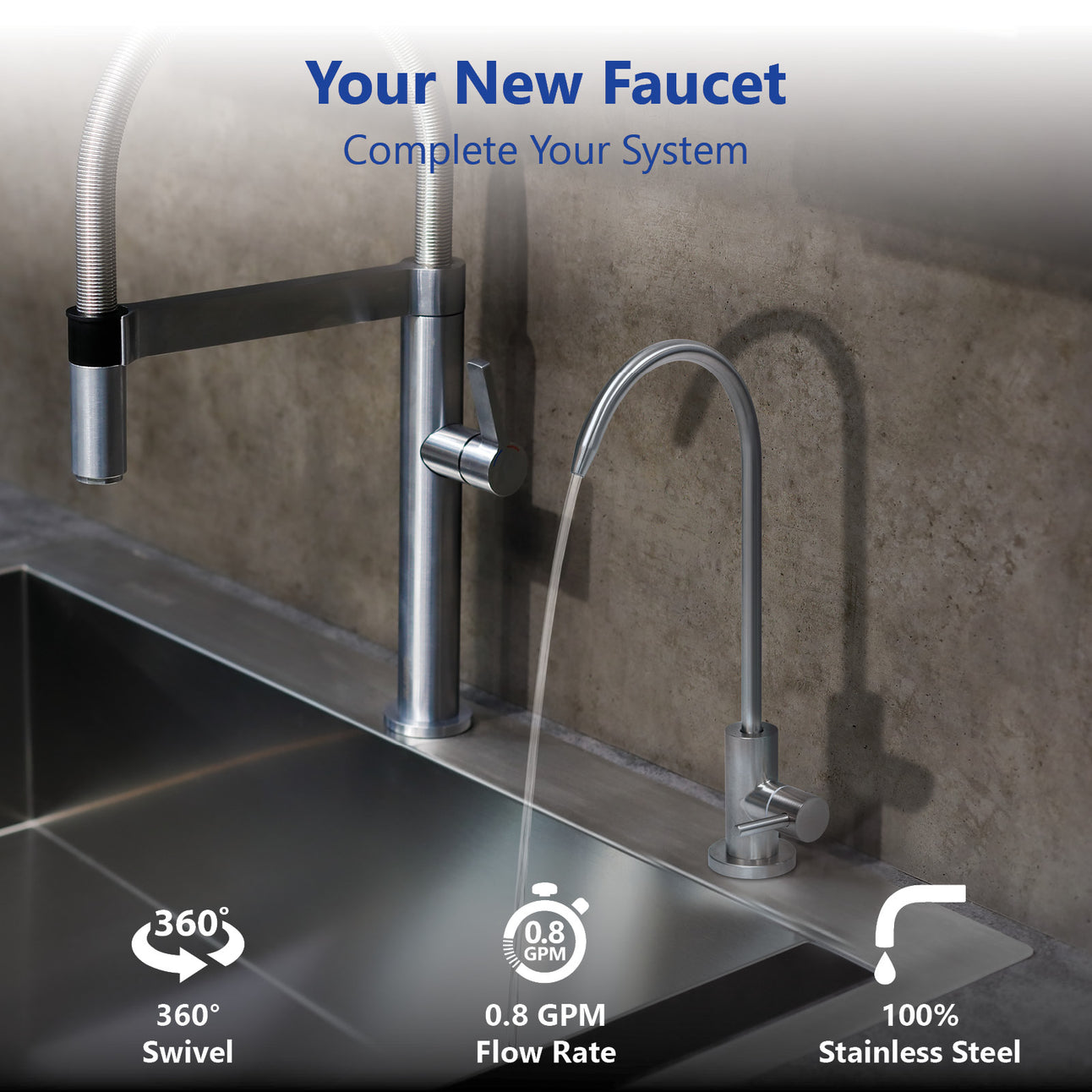 Express Water Modern Water Filter Faucet – Stainless Steel Brushed Nickel Faucet – 100% Lead-Free Drinking Water Faucet – Compatible with Reverse Osmosis Water Filtration Systems