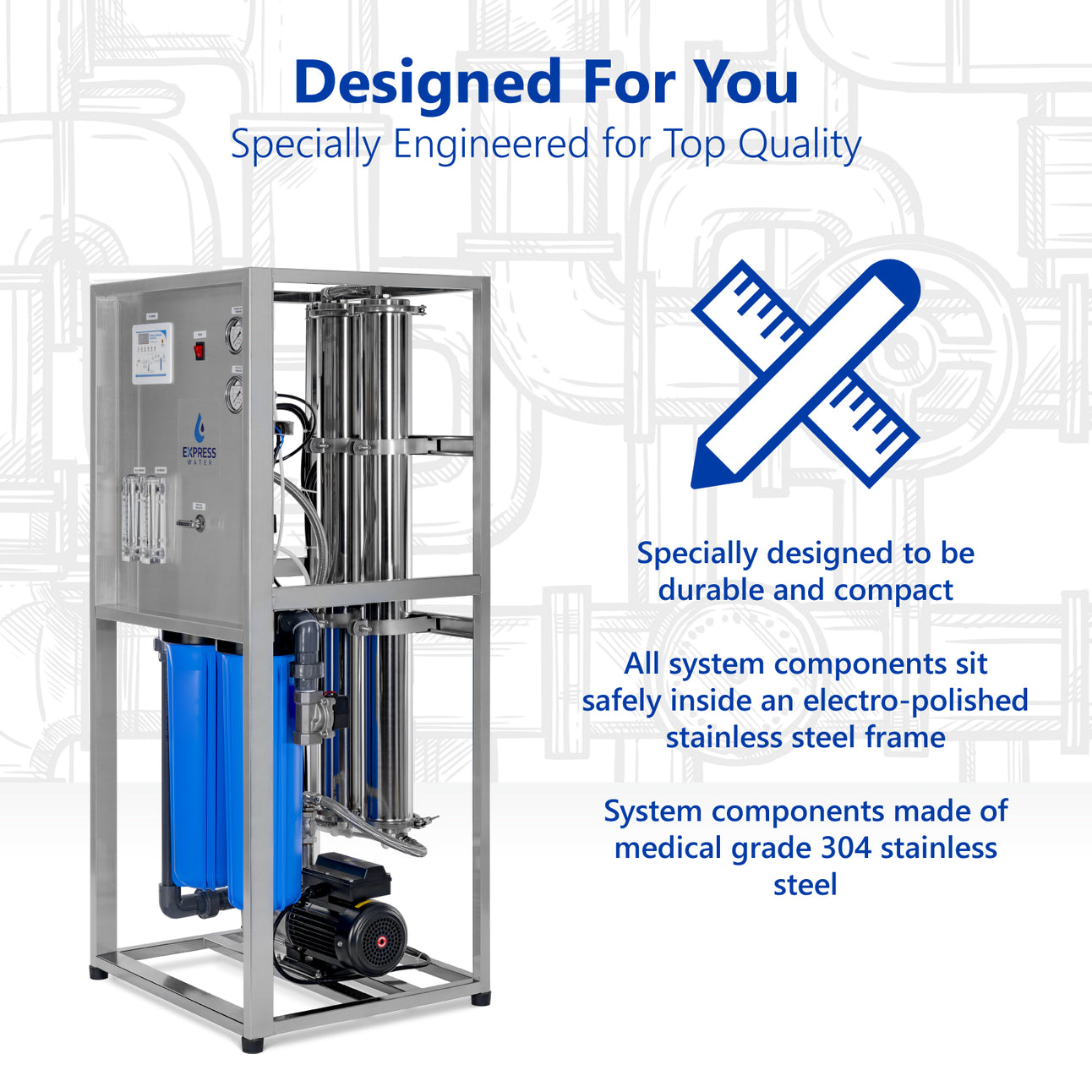 4000 GPD Commercial Reverse Osmosis Water Filtration System – 4 Stage High Capacity RO Filtration – Includes Pump, Gauges, 2 Membranes - dev-express-water