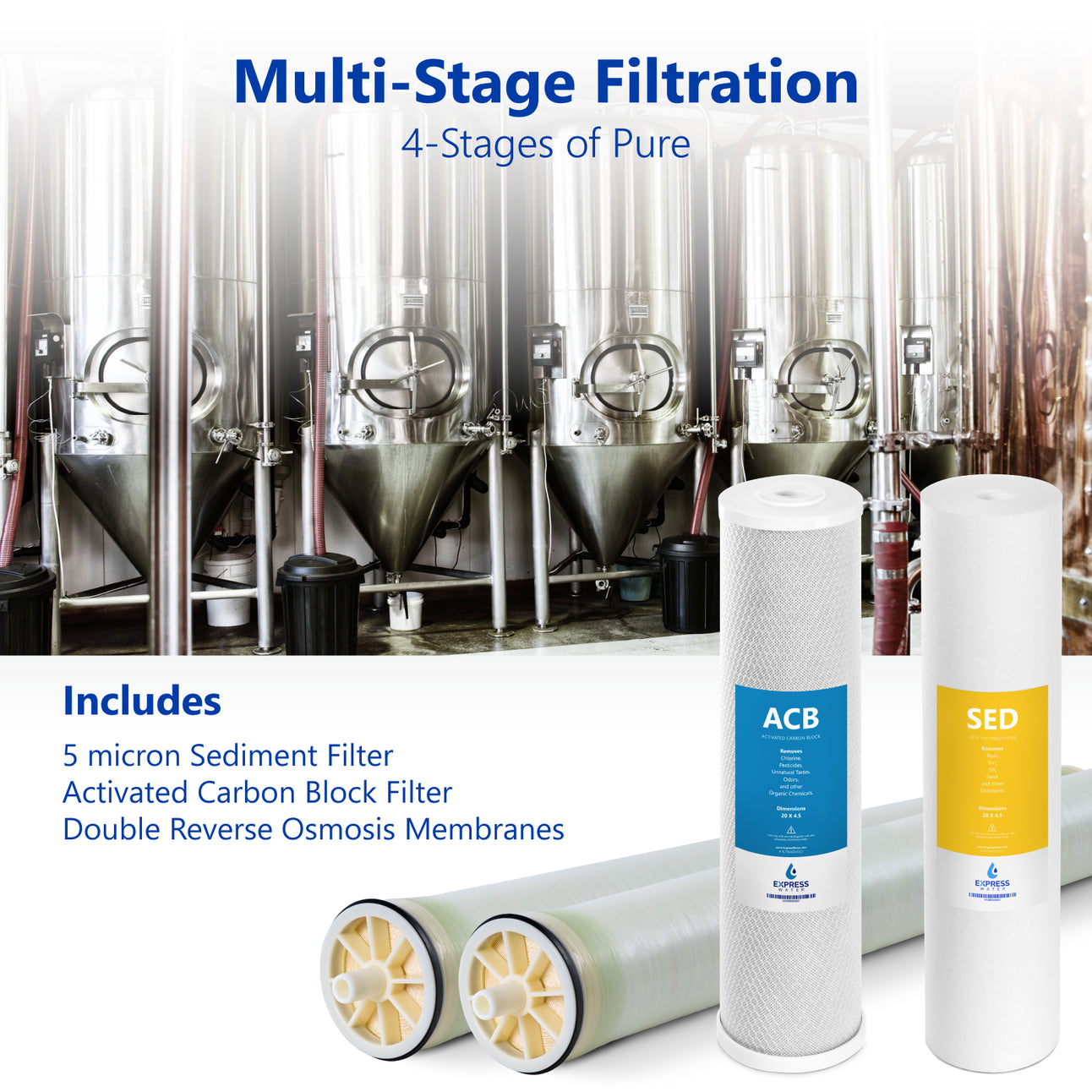 4000 GPD Commercial Reverse Osmosis Water Filtration System – 4 Stage High Capacity RO Filtration – Includes Pump, Gauges, 2 Membranes - dev-express-water