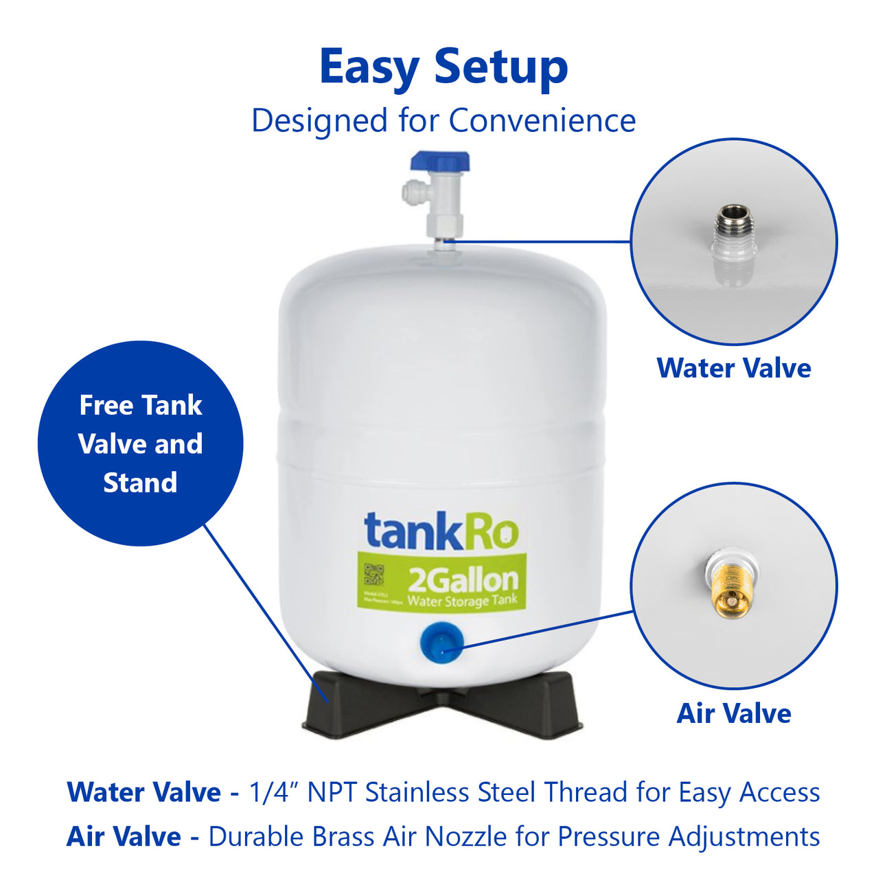 tankRO – RO Water Filtration System Expansion Tank – 2 Gallon Water Tank – Compact Reverse Osmosis Water Storage Pressure Tank with Free 1/4" Tank Ball Valve