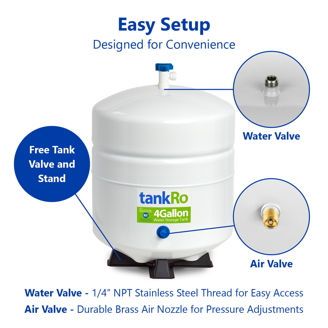 tankRO– RO Water Filtration System Expansion Tank – 4 Gallon Water Tank - NSF Certified Reverse Osmosis Tank – Compact Reverse Osmosis Water Storage Pressure Tank with Free 1/4" Tank Ball Valve