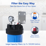 Anti Scale Whole House Water Filter – Home Water Filtration System – Polyphosphate Conditioner – Pressure Gauge, Easy Release, 1” Inch Connections - dev-express-water