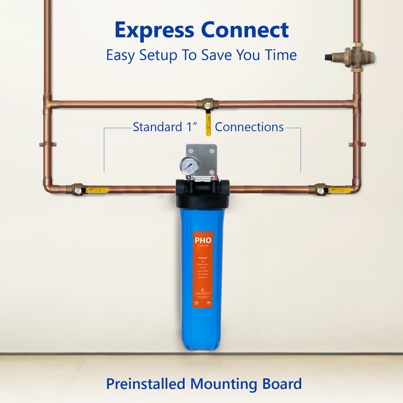 Anti Scale Whole House Water Filter – Home Water Filtration System – Polyphosphate Conditioner – Pressure Gauge, Easy Release, 1” Inch Connections - dev-express-water